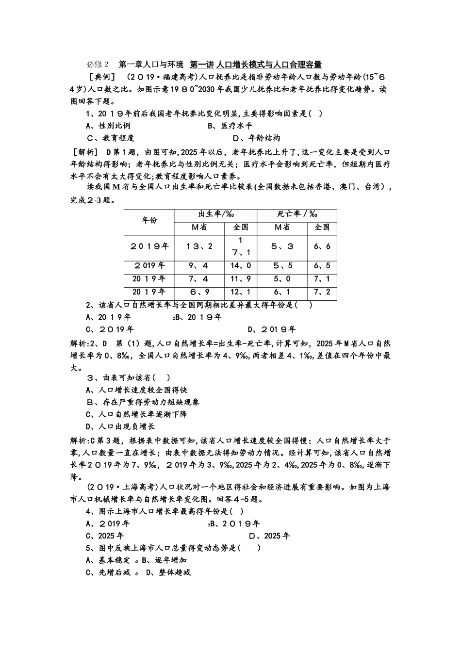 高中地理一轮二轮易错题集人口增长模式与人口合理容量_第1页