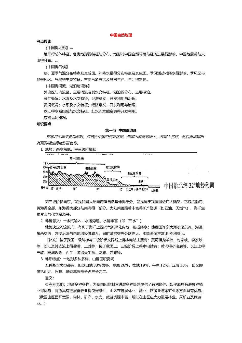 高中地理中国地理复习笔记归纳总结_第1页
