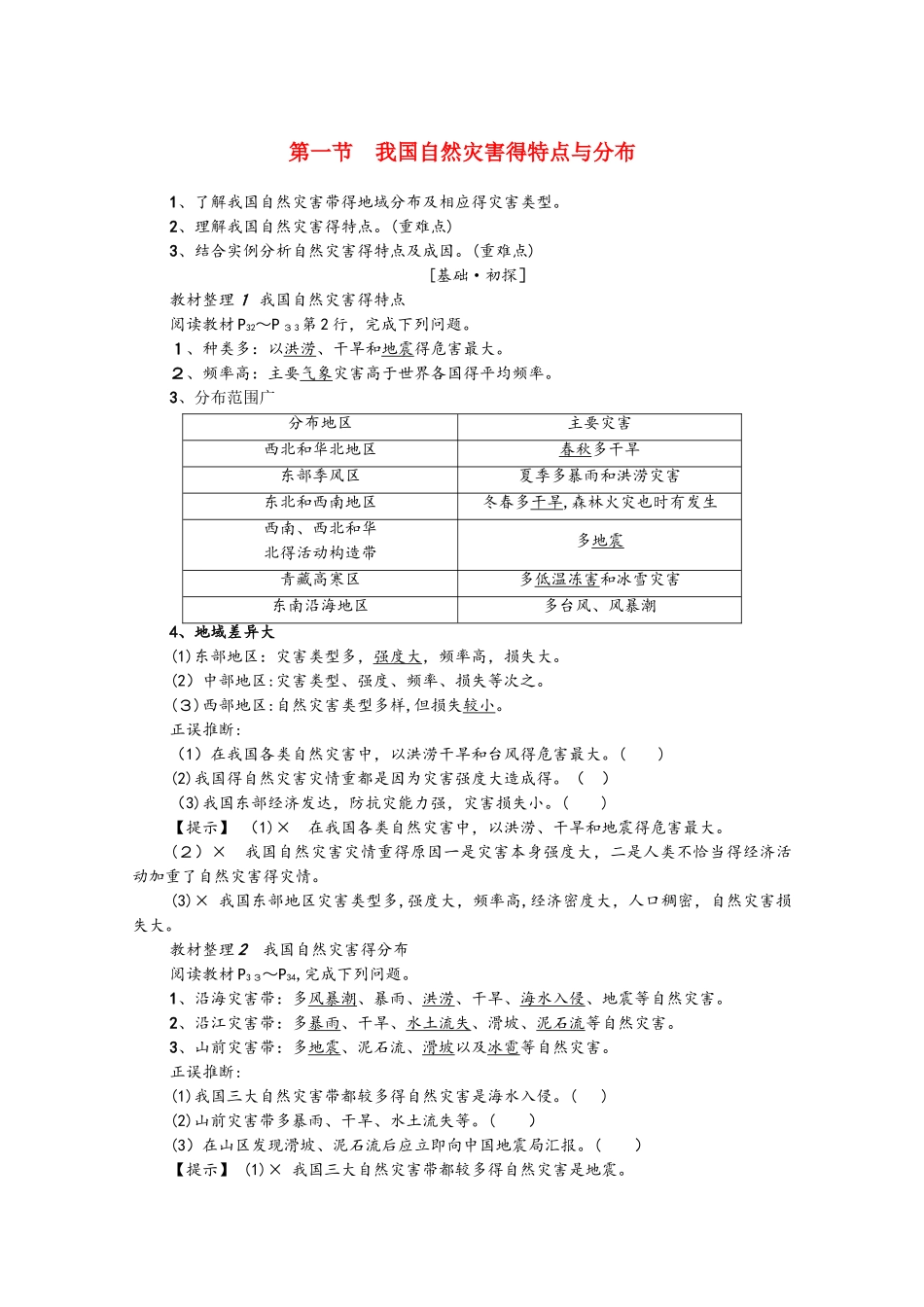 高中地理第2章我国主要的自然灾害第1节我国自然灾害的特点与分布学案湘教版选修5_第1页
