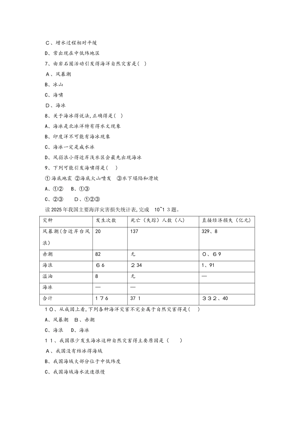 高中地理第三单元保护海洋环境第一节海洋自然灾害与防灾减灾自我小测鲁教版选修2_第2页
