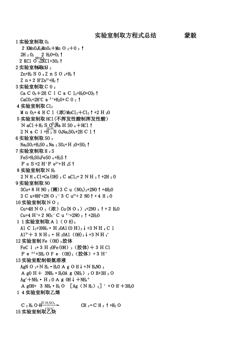 高中工业实验室制取化学方程式_第1页