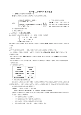 高中生物必修三第一章人体的内环境与稳态知识点