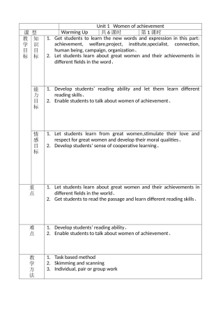 高中英语必修四第一单元教案
