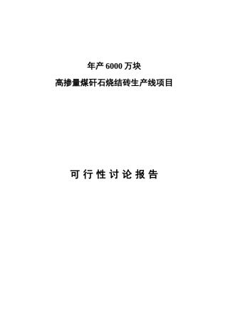 高掺量煤矸石烧结砖生产线项目可行性研究报告