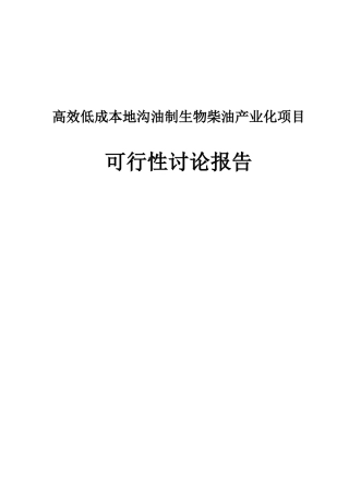 高效低成本地沟油制生物柴油产业化项目可行性研究报告