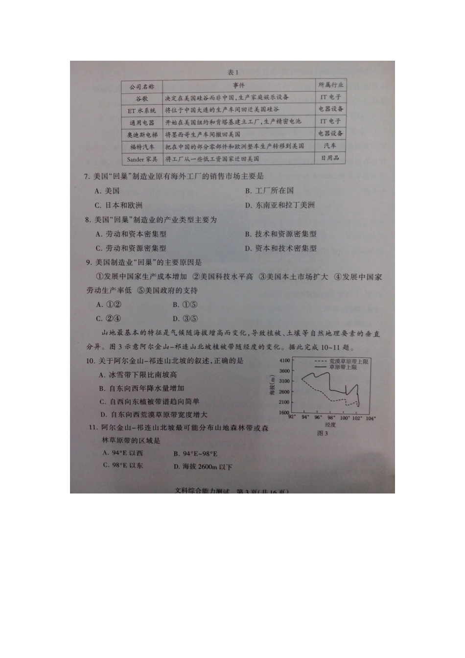 高考石家庄第二次模拟考试文科综合试题及答案_第3页