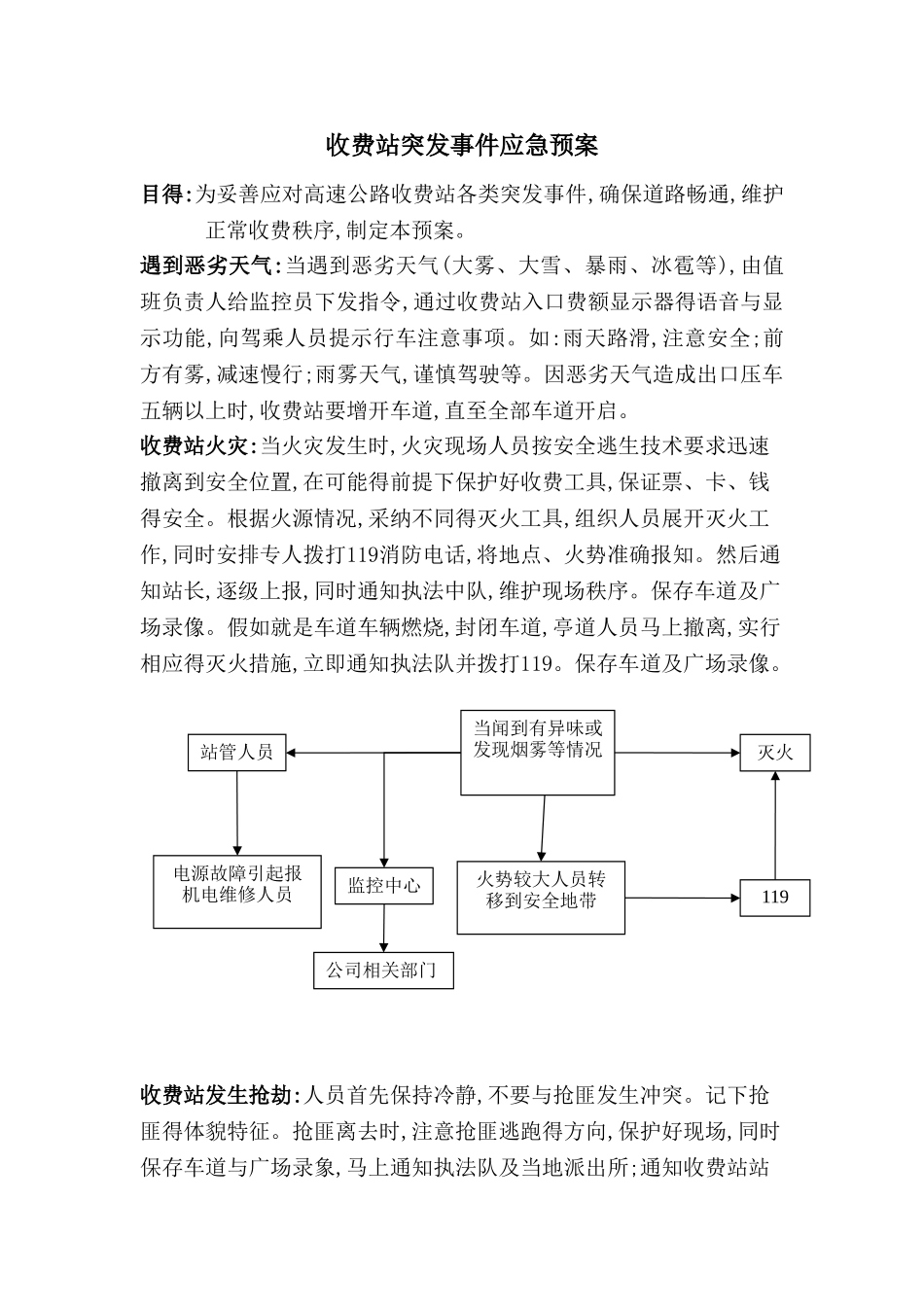 高速公路收费站突发事件应急预案_第1页
