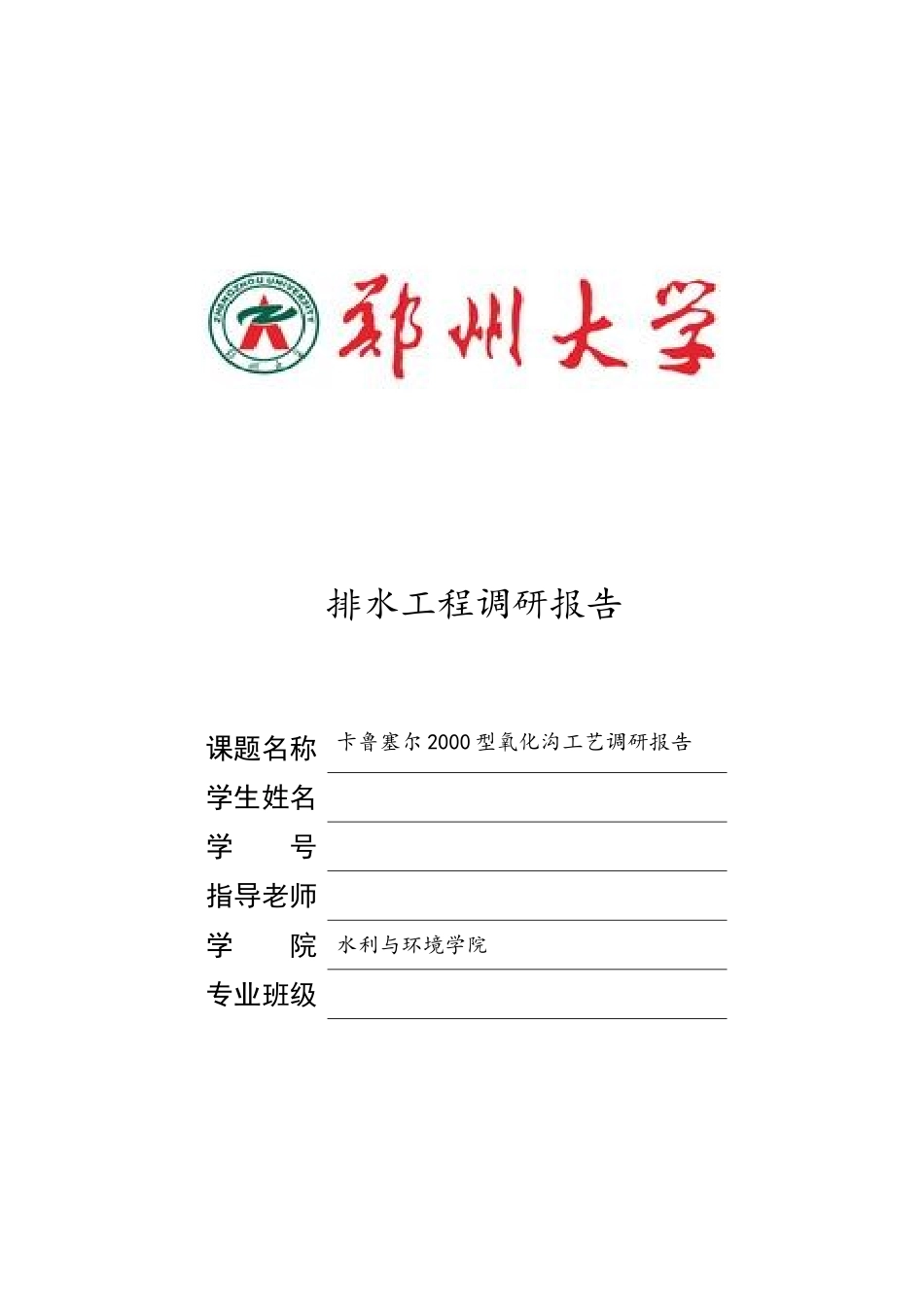 鲁卡塞尔2000型氧化沟排水工程调研报告--大学毕设论文_第1页
