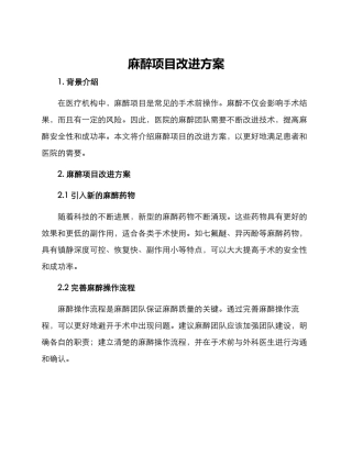 麻醉项目改进方案
