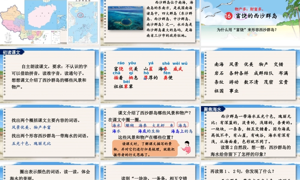 25秋统编版小学语文三年级上册第六单元16 富饶的西沙群岛 课件
