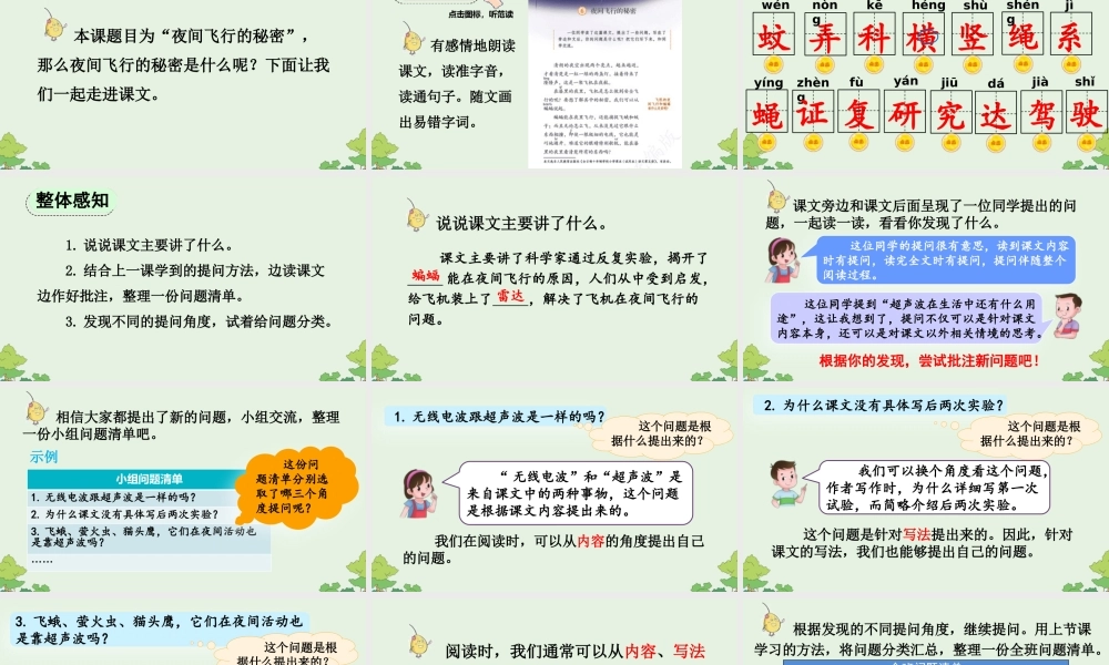 【统编版2025秋新教材】小学语文四年级上册第二单元-6 夜间飞行的秘密【精 华版】 课件
