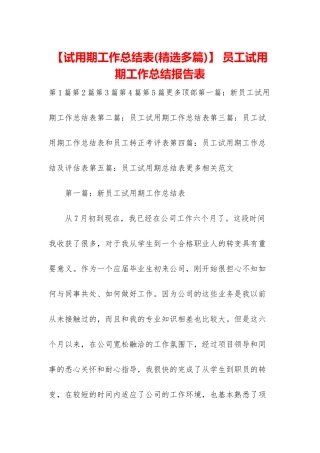-员工试用期工作总结报告表