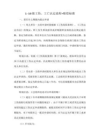 1-10级工伤、工亡认定流程+赔偿标准