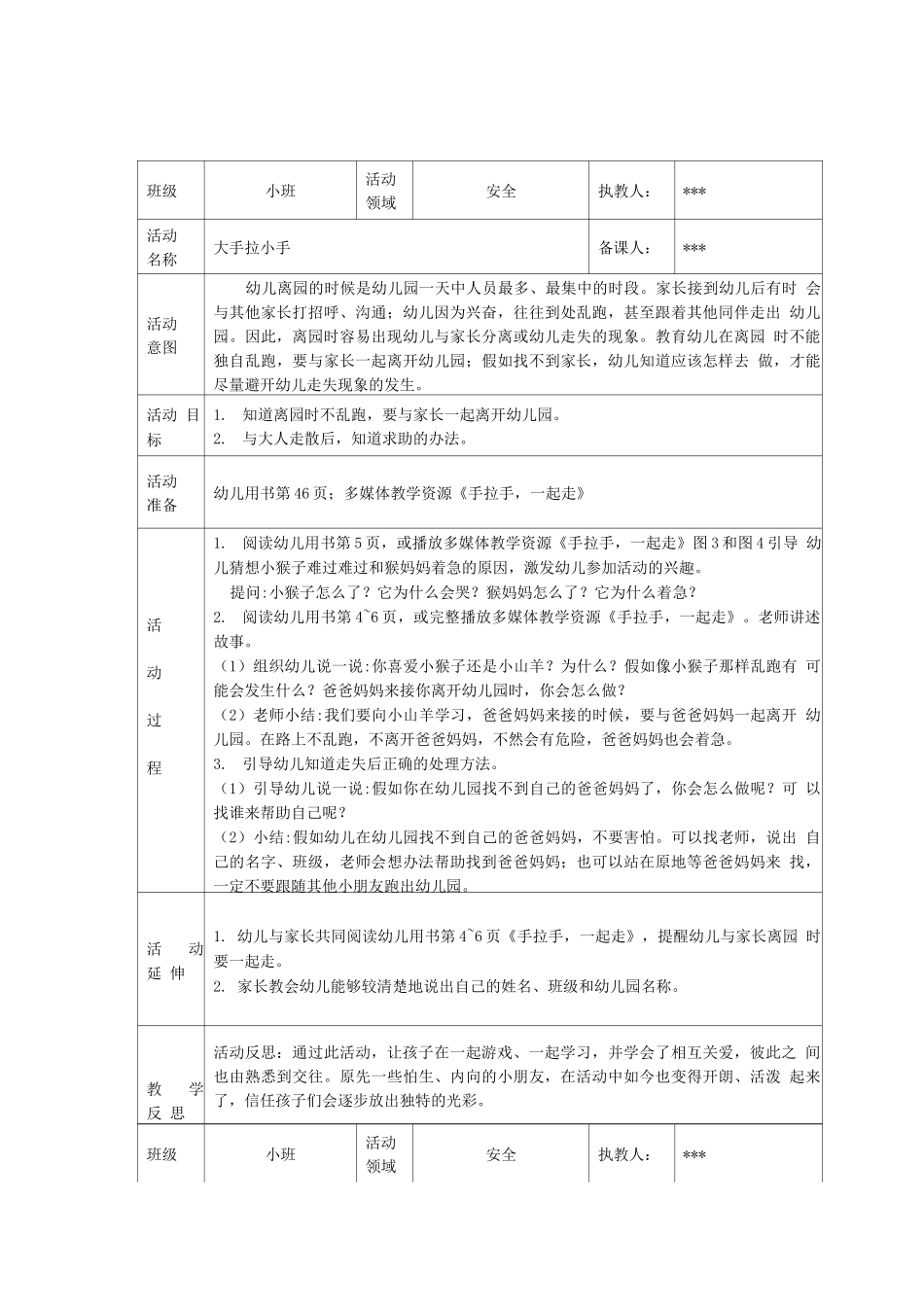 1-幼儿园安全教育备课记录小班上学期_第2页