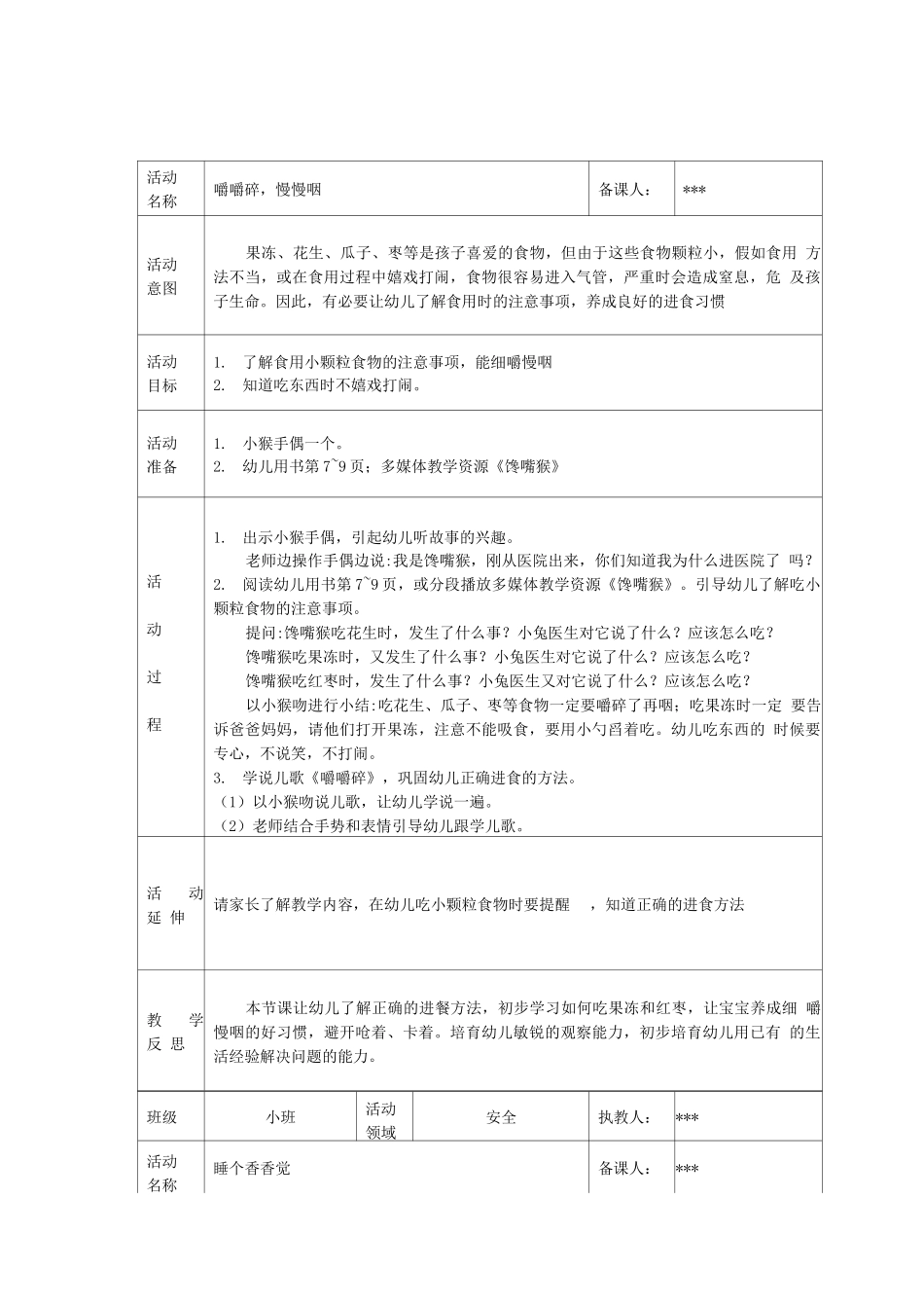 1-幼儿园安全教育备课记录小班上学期_第3页