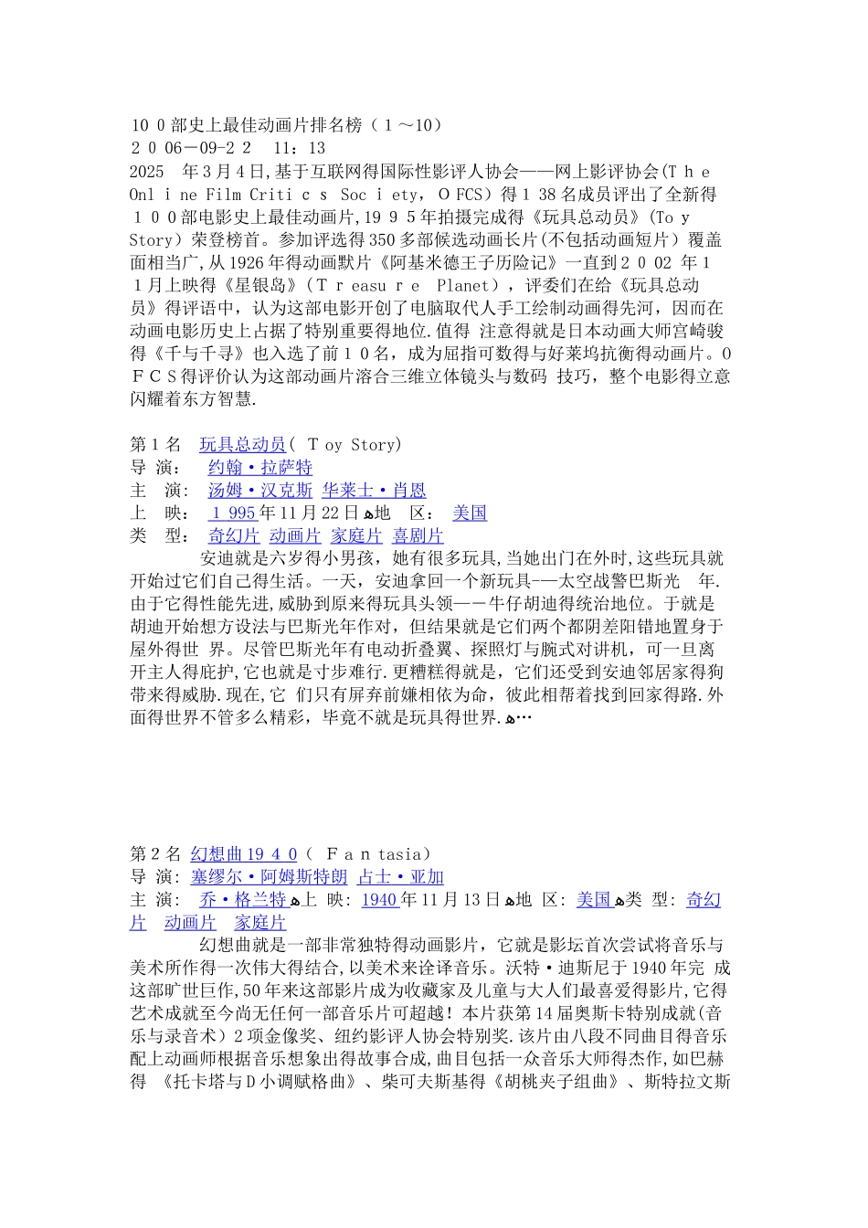 100部史上最佳动画片排名榜_第1页