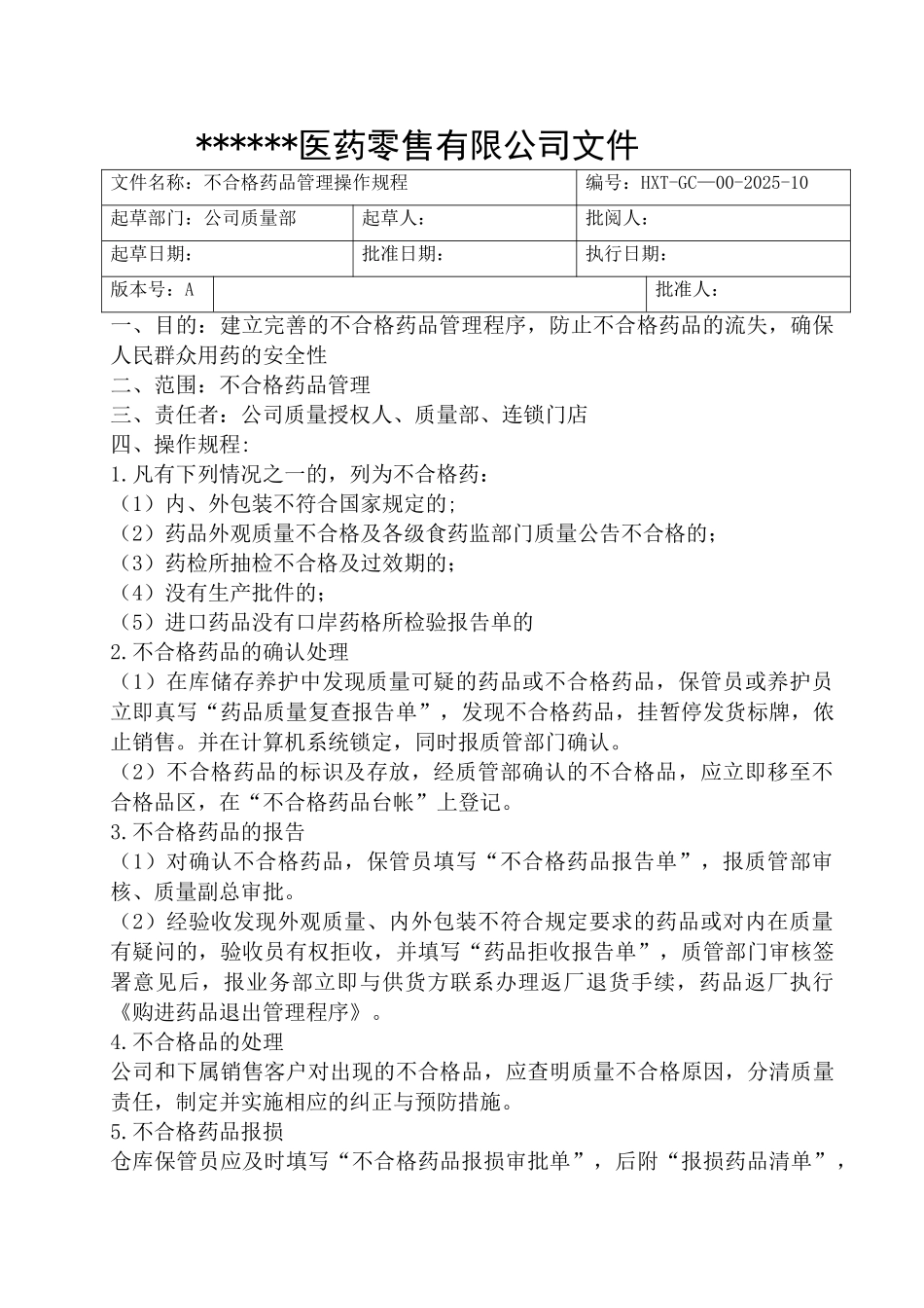 12-不合格药品管理操作规程_第1页