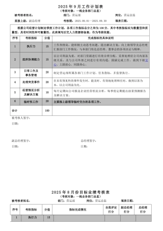 20250826营运总监绩效考核表