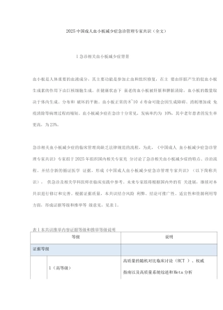 2025中国成人血小板减少症急诊管理专家共识