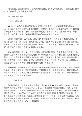 2025公司财务总监个人述职报告