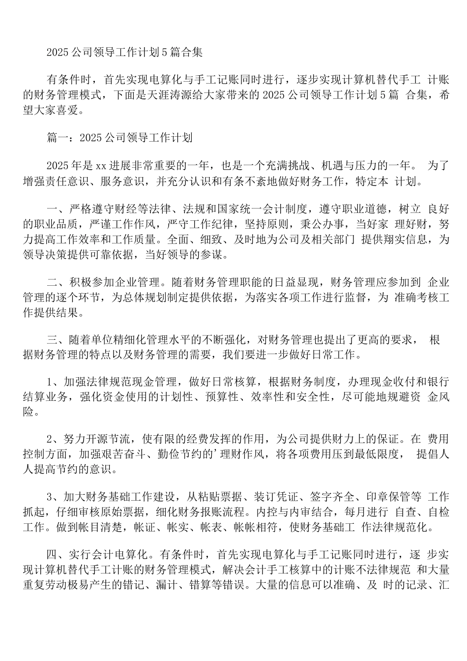 2025公司领导工作计划_第1页