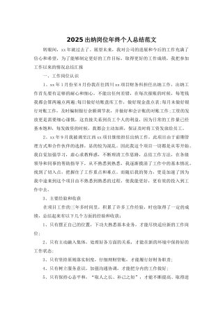 2025出纳岗位年终个人总结范文