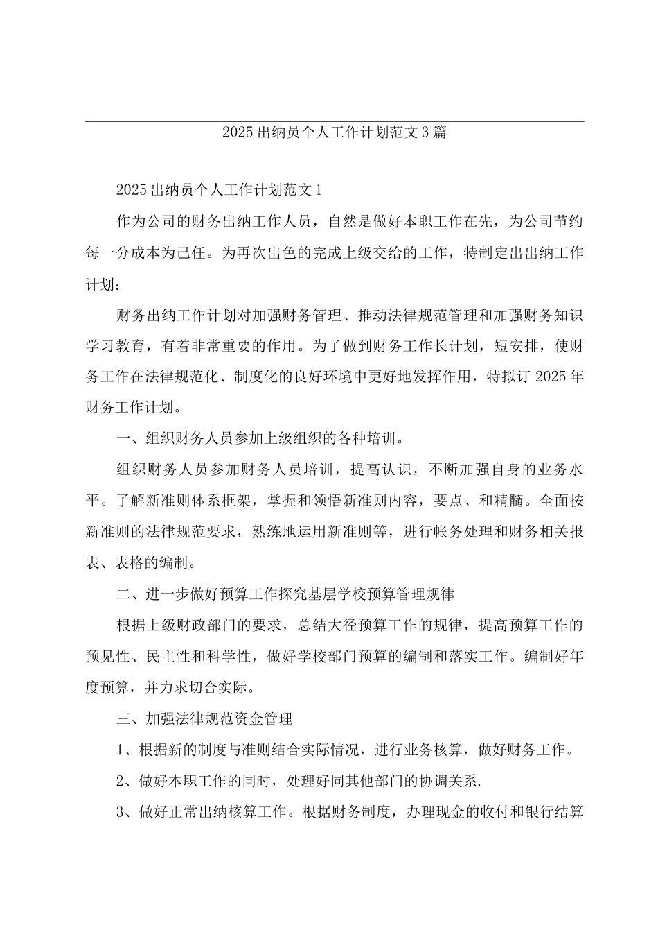 2025出纳员个人工作计划范文_第1页