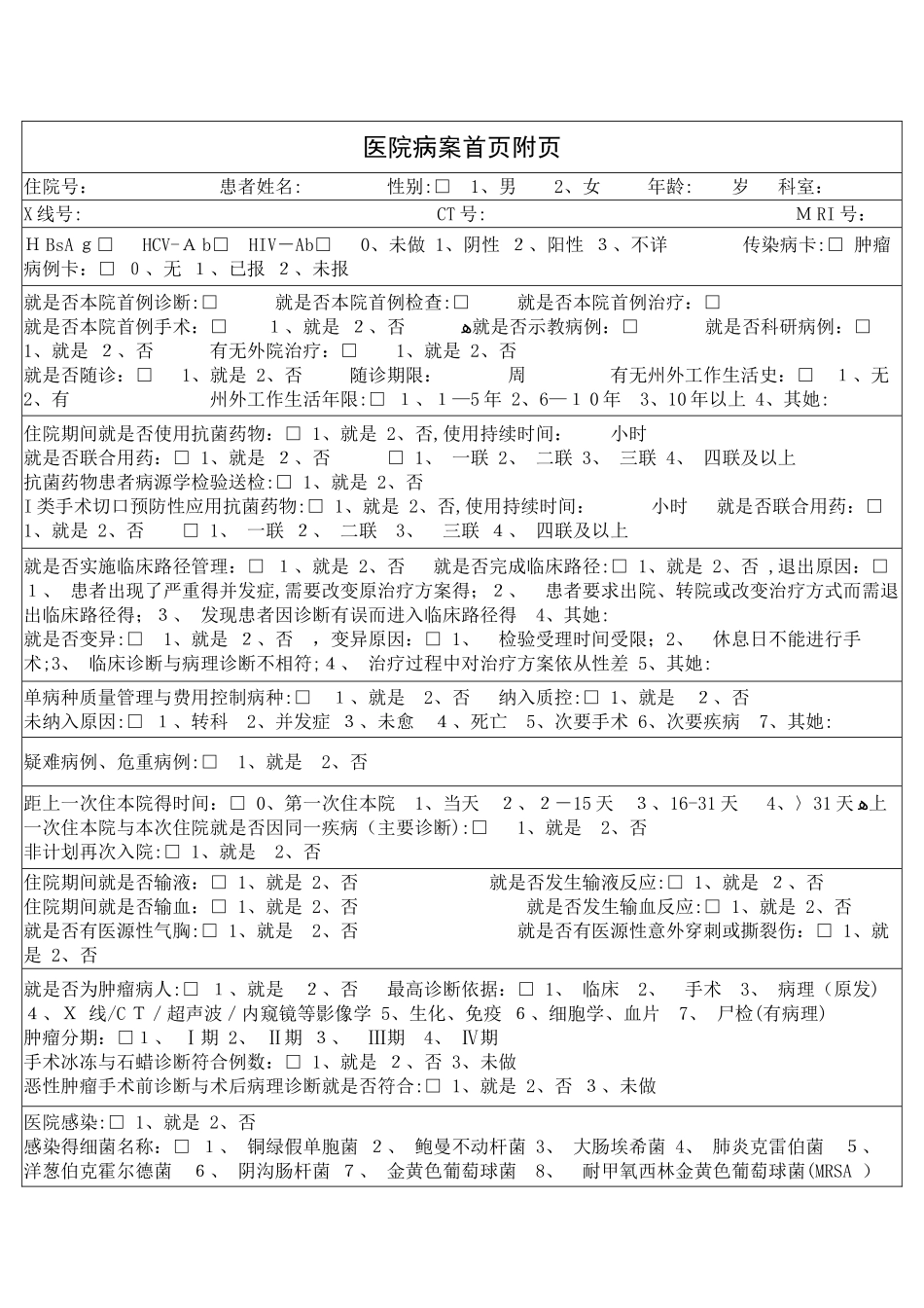 2025医院病案首页附页_第1页