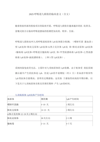 2025呼吸道九联检的临床意义