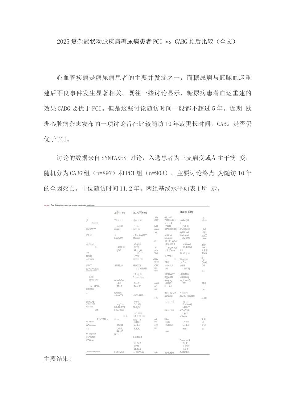 2025复杂冠状动脉疾病糖尿病患者PCIvsCABG预后比较_第1页