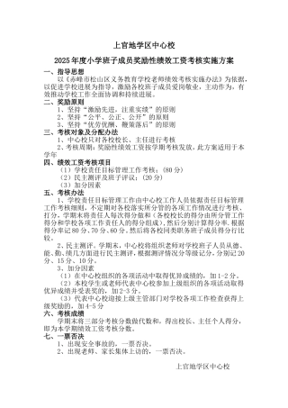 2025小学校长主任绩效工资考核方案