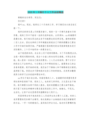 2025年1月银行个人工作总结精选