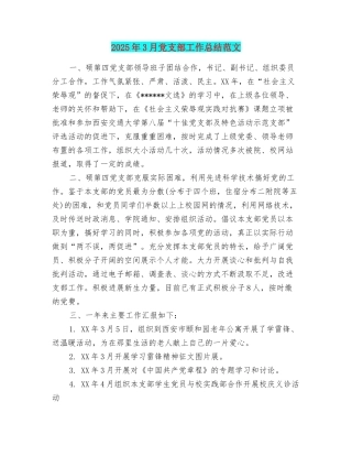 2025年3月党支部工作总结范文