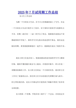 2025年7月试用期工作总结