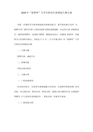 2025年“筑梦杯”大学生职业生涯规划大赛方案