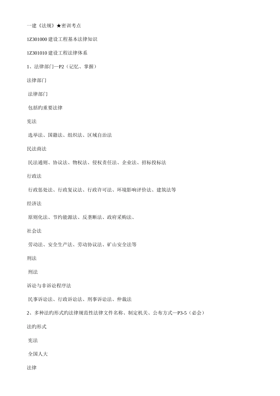 2025年一建法规密训考点建设工程基本法律知识与建设工程法律体系_第1页