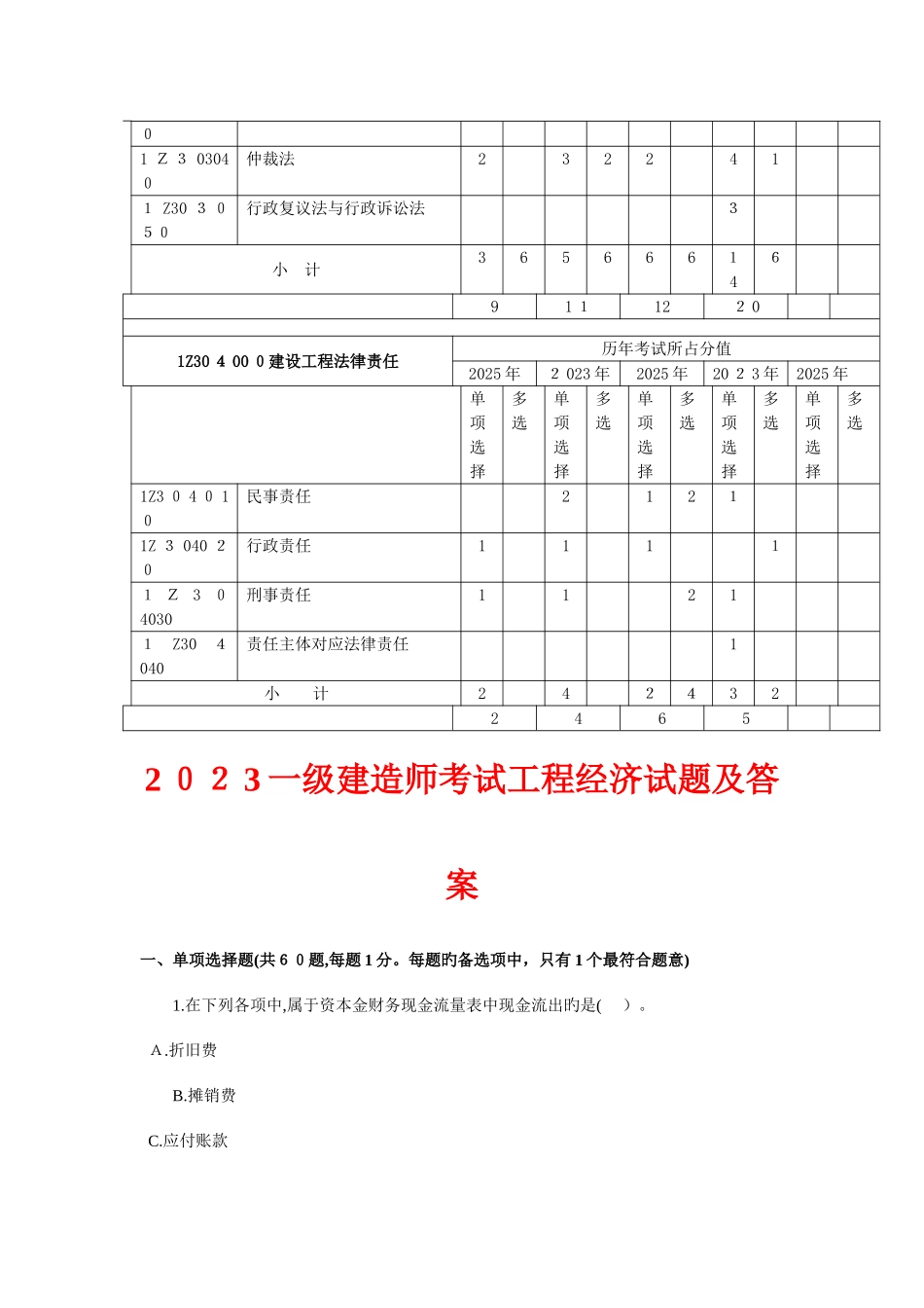 2025年一级建造师考试建设工程经济历年真题及答案_第3页