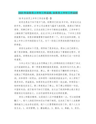 2025年业务员上半年工作总结