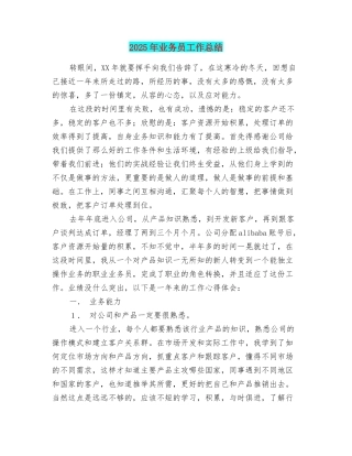 2025年业务员工作总结1