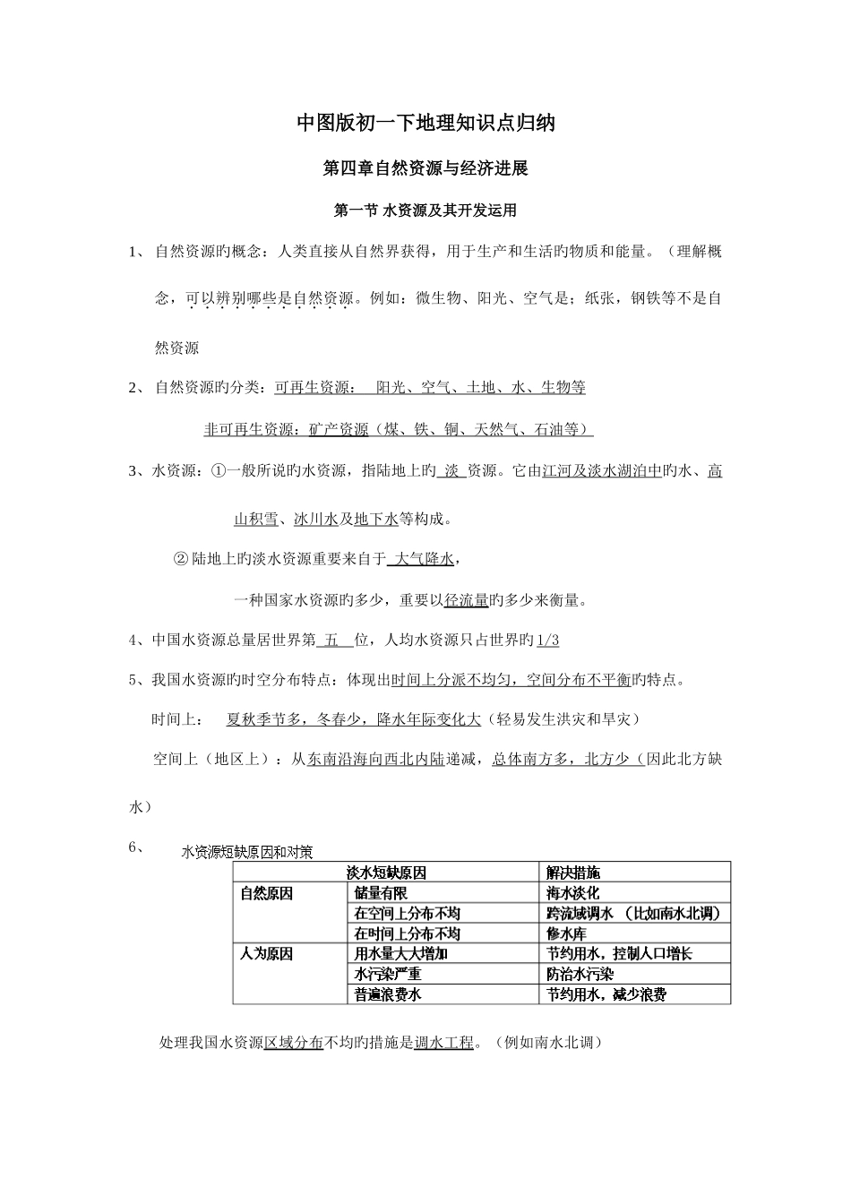 2025年中图版初一下地理知识点归纳_第1页