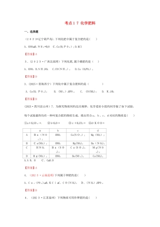 2025年中考化学真题分类汇编考点化学肥料含答案