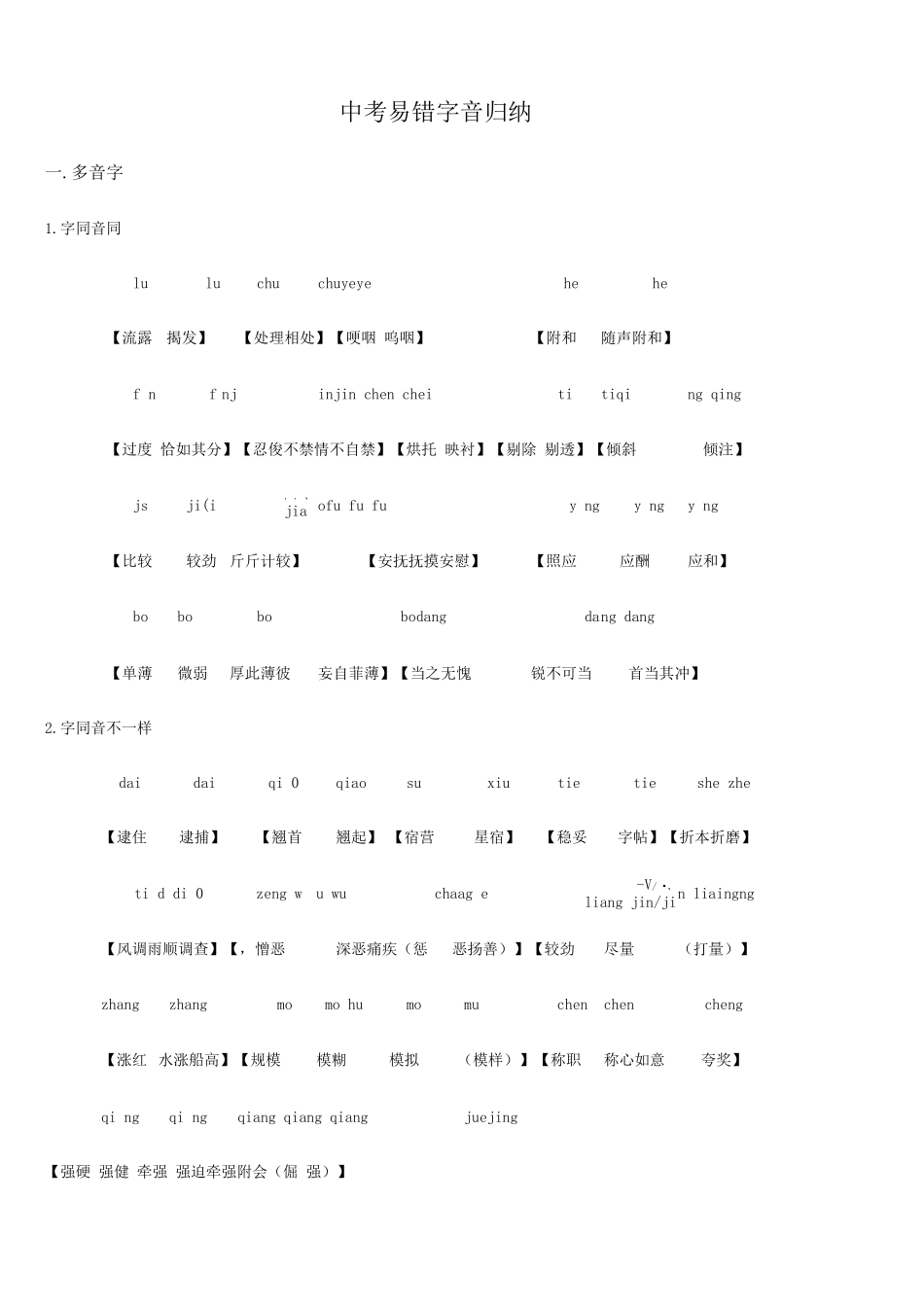 2025年中考易错字音字形归纳_第1页