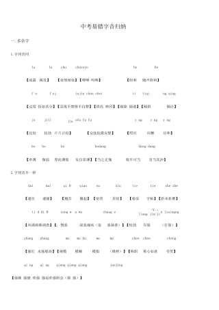 2025年中考易错字音字形归纳
