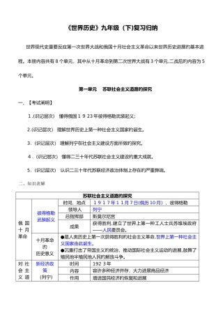 2025年九上历史试题知识归纳测试题