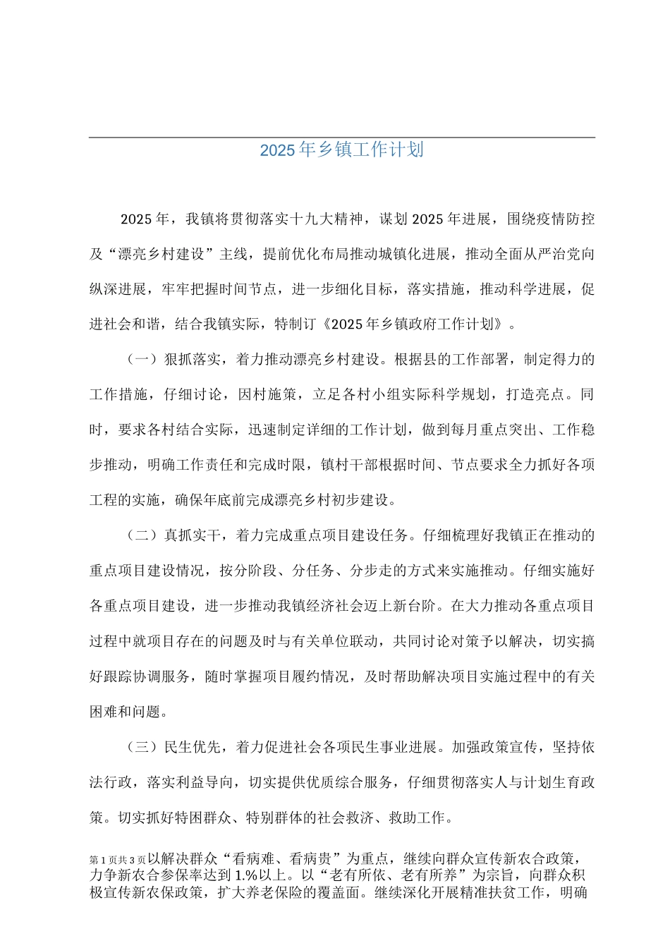 2025年乡镇工作计划_第1页