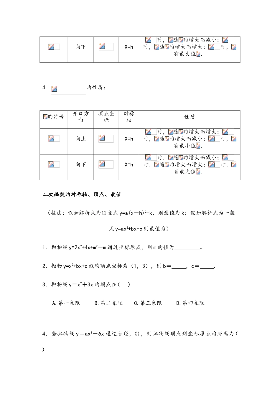 2025年二次函数知识点总结和题型总结_第3页
