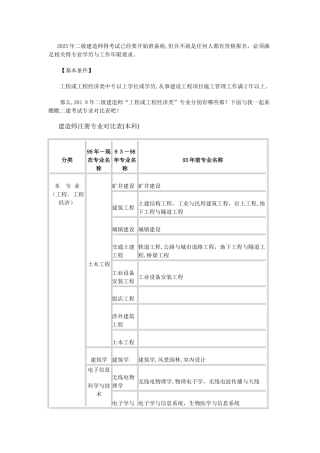 2025年二级建造师专业对照表