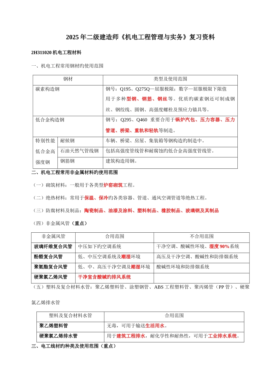 2025年二级建造师机电工程管理与实务复习资料_第1页