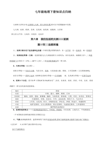 2025年人教版七年级地理下册知识点归纳