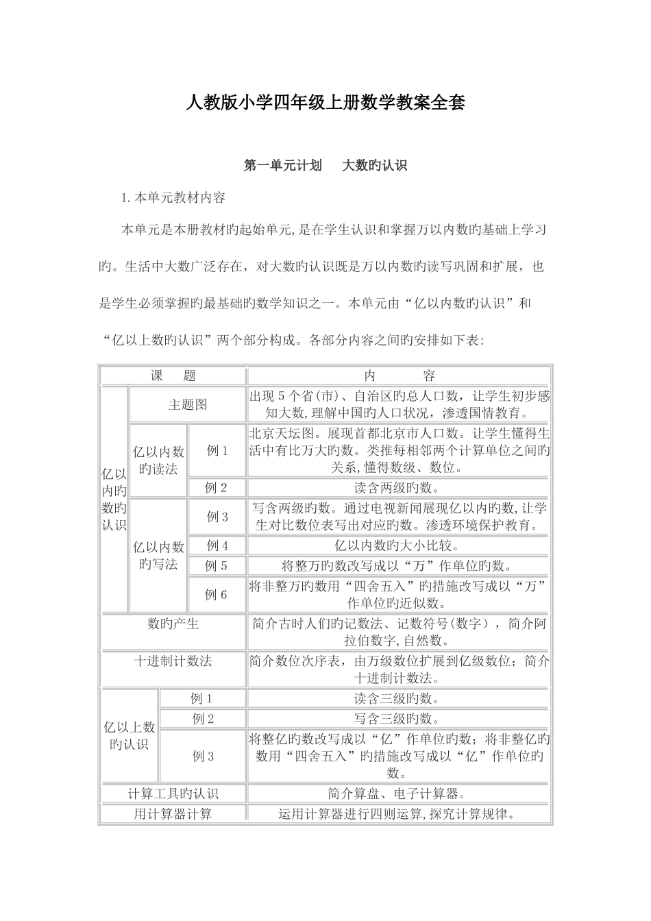 2025年人教版小学四年级上册数学教案全套_第1页